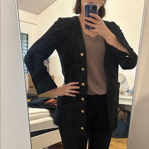 Zara Black Knit Cardigan Jacket with Gold Buttons Size XL